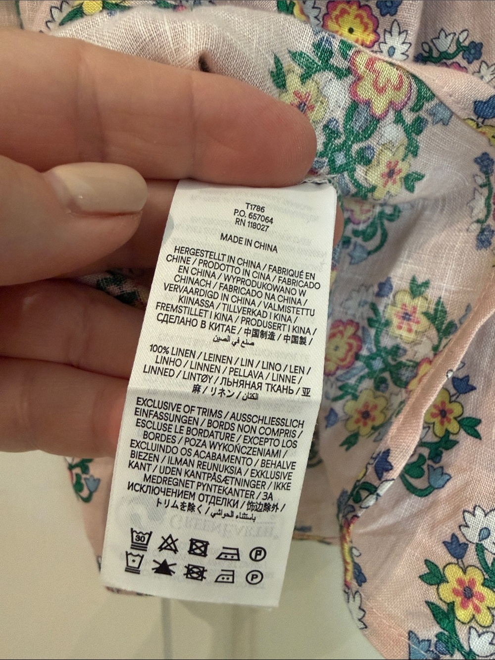 Boden Pink Floral 100% Linen Button-Front Peasant Blouse - Picture 10 of 10